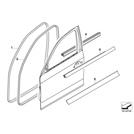 Joint d'étanchéité de porte avant côté gauche extérieur N/S - Pièce d'origine BMW 51337066602 Joint d'étanchéité de porte avant côté gauche extérieur N/S - Pièce d'origine BMW 51337066602