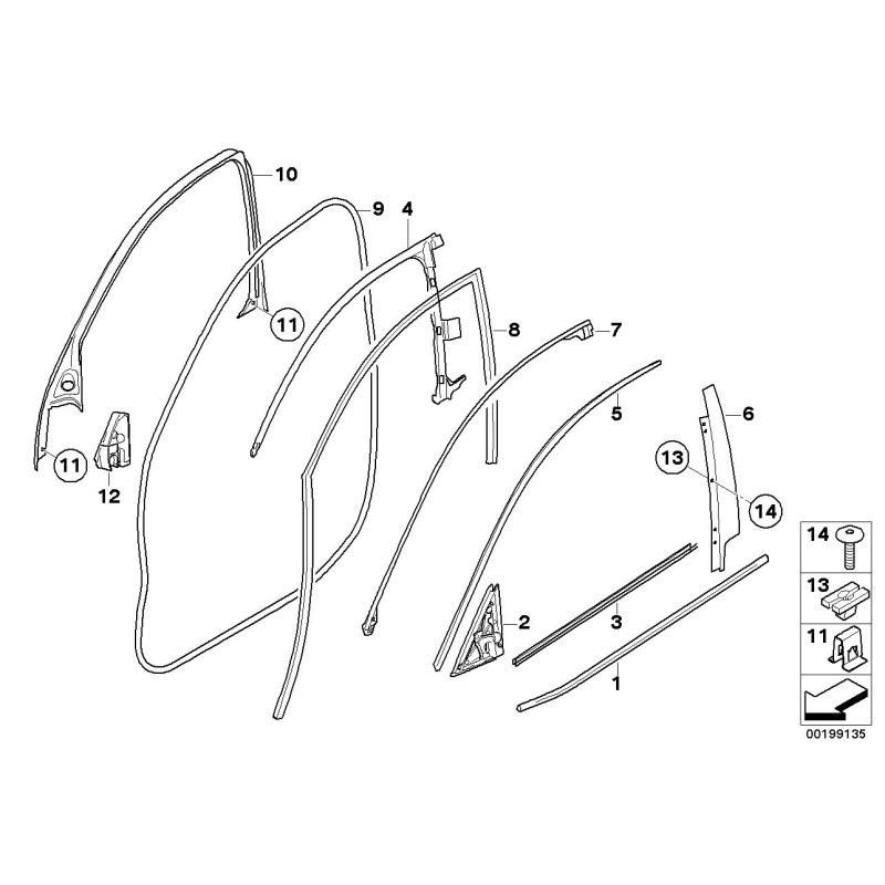 Moulure de joint d'étanchéité de vitre de porte avant en noir brillant côté droit O/S - Pièce d'origine BMW 51337187216