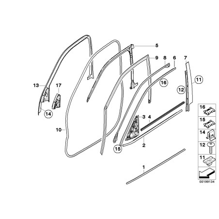 Garniture de canal de vitre de porte avant noire gauche N/S - Pièce d'origine BMW 51337136965 Garniture de canal de vitre de porte avant noire gauche N/S - Pièce d'origine BMW 51337136965