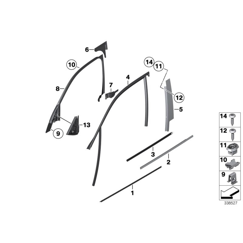 Panneau de montant de porte avant droit extérieur brillant - Pièce d'origine BMW 51332990878