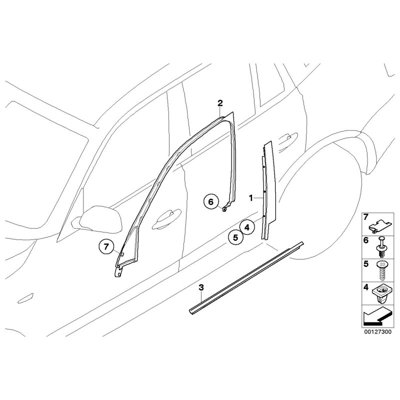 Pièce d'origine BMW 51333427640 - Panneau de montant B de porte avant extérieur droit mat.