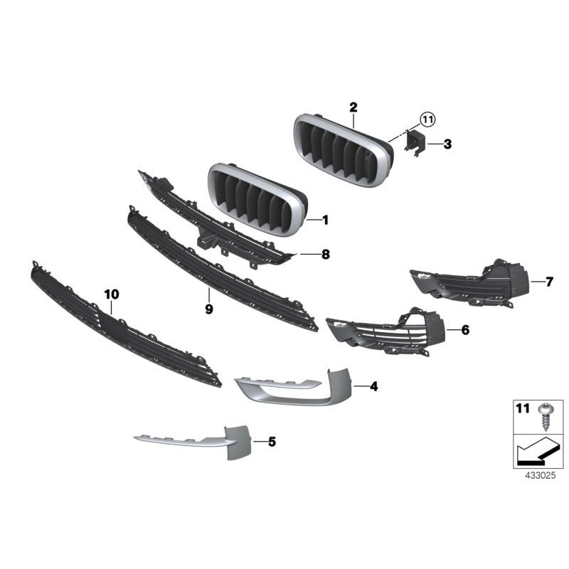 Grille avant gauche - Pièce d'origine BMW 51117303109 Grille avant gauche - Pièce d'origine BMW 51117303109