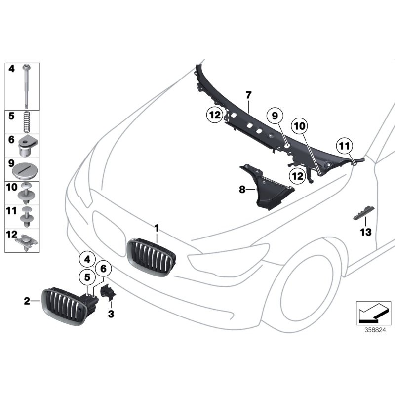 Grille avant gauche - Pièce d'origine BMW 51137200167