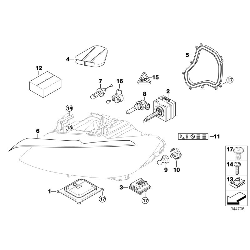 Joint de phare avant droit O/S - Pièce d'origine BMW 63117174518