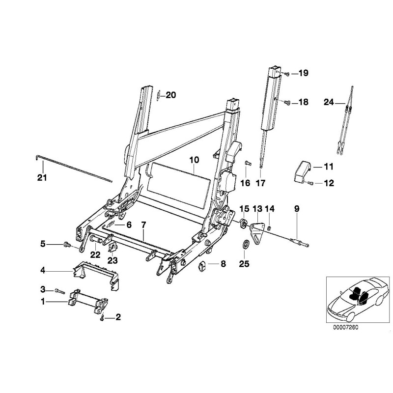 Levier de réglage du siège avant gauche N/S en chrome - Pièce d'origine BMW 52108152827