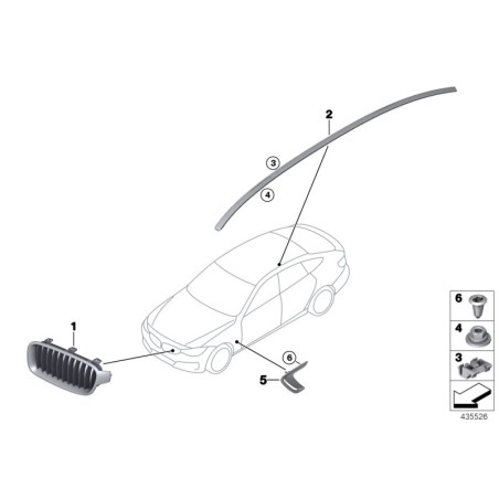 Entrée : Conduit d'air du panneau latéral avant gauche - Chrome - Pièce d'origine BMW 51747293733