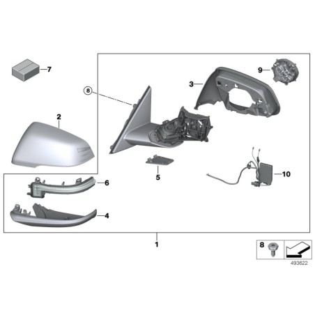 Couvercle de capuchon de miroir extérieur de porte avant gauche - Pièce d'origine BMW 51169465511 Couvercle de capuchon de miroir extérieur de porte avant gauche - Pièce d'origine BMW 51169465511