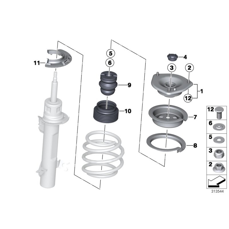 Ensemble de tampons de ressort inférieur et supérieur avant 4 pièces - Pièce d'origine BMW 2x 31331090479/2x 31331128523