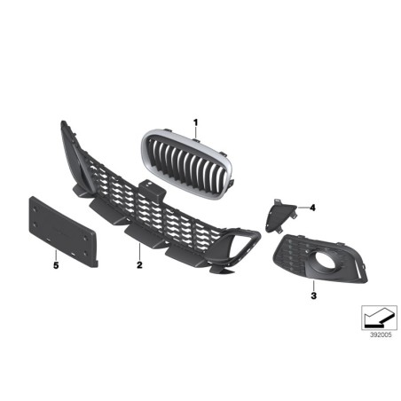 Grille avant inférieure centrale ouverte avec grilles de feux antibrouillard - Pièce d'origine BMW 51118057891