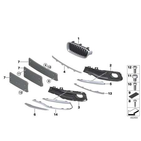 Grille de rein avant de ligne de luxe gauche + droite - Pièce d'origine BMW 51137263482/51137263481