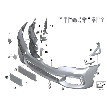 Pare-chocs avant M avec guides aérodynamiques gauche + droite - Pièce d'origine BMW 51117357199/51117357200