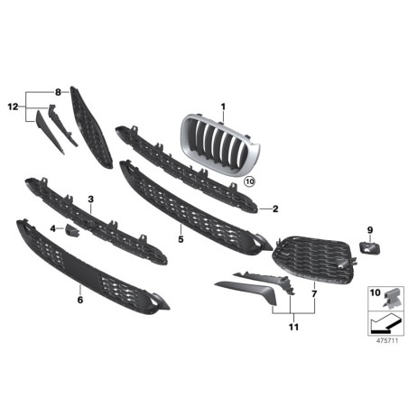 Ensemble de grille de pare-chocs avant M Sport - Pièce d'origine BMW 51118056936