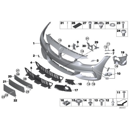 Pièce d'origine - Couvercle de grille gauche du pare-chocs avant M Sport BMW 51118054549