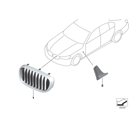 Pièce d'origine BMW 51138065540/51138065539 - Ensemble de grille de calandre avant M Sport en chrome, côté gauche et côté droit.
