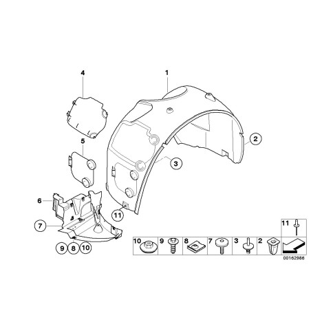 Cache d'éclaboussure intérieure inférieure avant gauche N/S - Pièce d'origine BMW 51717168995 Cache d'éclaboussure intérieure inférieure avant gauche N/S - Pièce d'origine BMW 51717168995