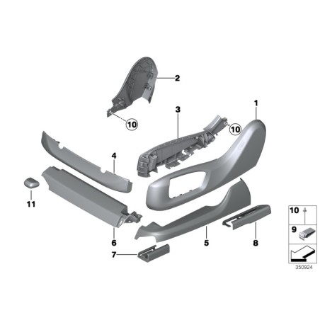 Garniture de rail de siège avant arrière gauche N/S - Pièce d'origine BMW 52207340353