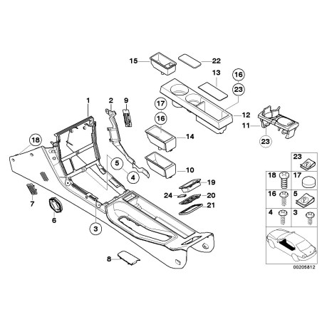 Boîte à cendrier de séparation avant avec chrome - Pièce d'origine BMW 51168399920