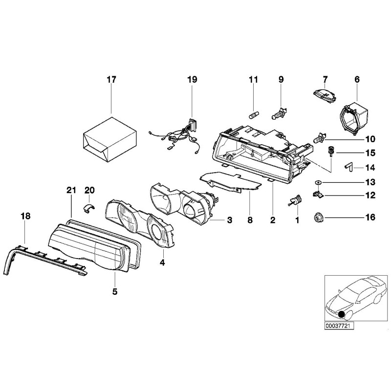 Joint d'étanchéité supérieur avant de phare gauche N/S - Pièce d'origine BMW 63128387085