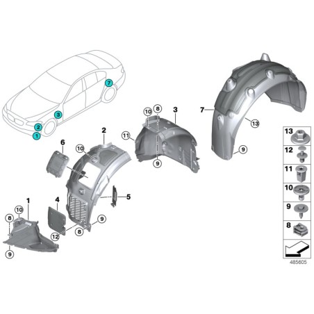 Garde-boue inférieur de l'aile avant - Paire de couvercles de doublure d'aile avant - Pièce d'origine BMW 51758080061