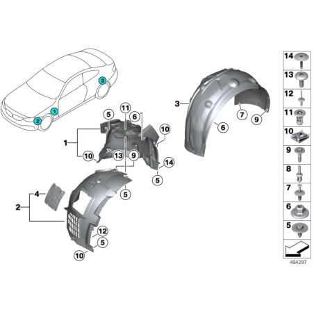 Garde-boue de protection de doublure d'aile avant droite - Pièce d'origine BMW 51718054280 Garde-boue de protection de doublure d'aile avant droite - Pièce d'origine BMW 51718054280