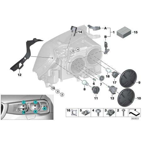 Pièce d'origine - Couvercle de phare avant à LED pour feu de croisement - Pièce d'origine BMW 63127270076