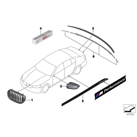 Grille de rein M Performance en noir brillant - Pièce d'origine BMW 51712412424