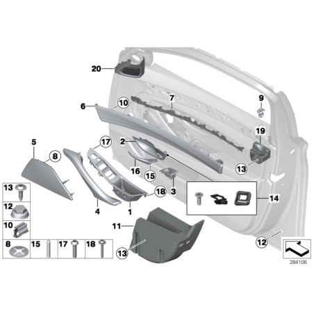 Garniture de poignée de porte avant gauche grise - Pièce d'origine BMW 51417225877