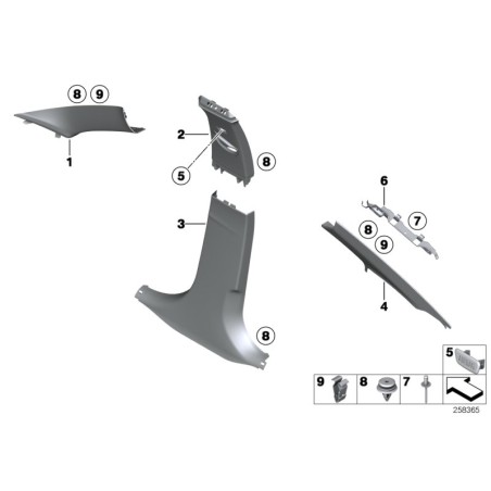 Garniture centrale de montant B droit gris - Pièce d'origine BMW 51437288216