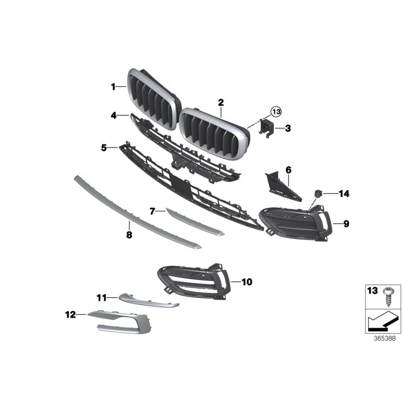 Grille centrale inférieure ouverte - Pièce d'origine BMW 51117319768 Grille centrale inférieure ouverte - Pièce d'origine BMW 51117319768