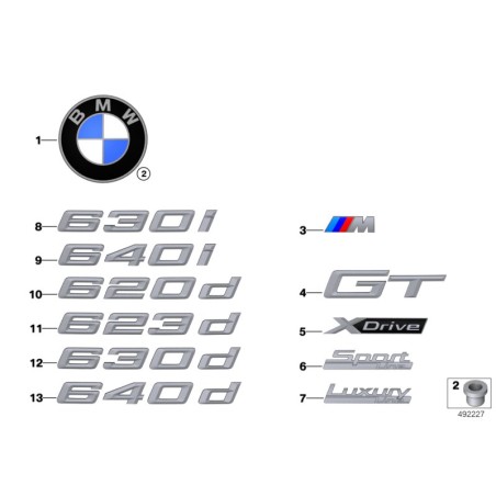 Couvercle de coffre arrière GT avec badge d'emblème GT - Pièce d'origine BMW 51147415345 Couvercle de coffre arrière GT avec badge d'emblème GT - Pièce d'origine BMW 51147415345
