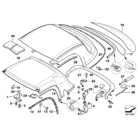 Couvercle de verrouillage de toit rigide droit - Pièce d'origine BMW 54218411334 Couvercle de verrouillage de toit rigide droit - Pièce d'origine BMW 54218411334