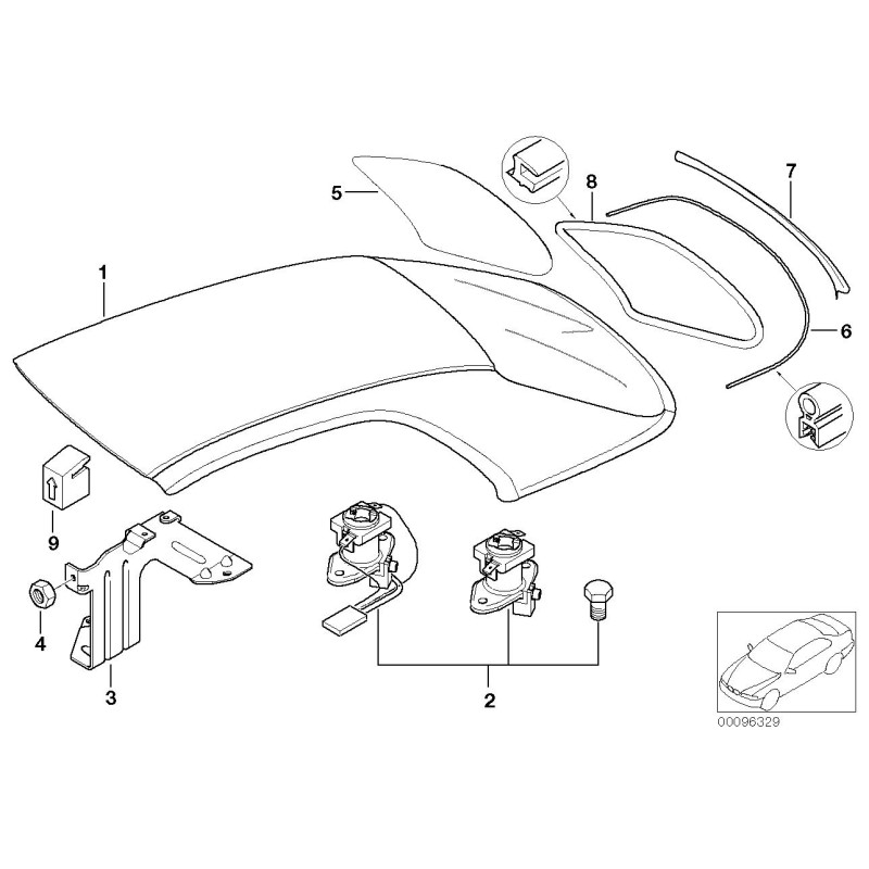 Joint de cadre de fenêtre arrière de toit rigide - Pièce d'origine BMW 54218228913