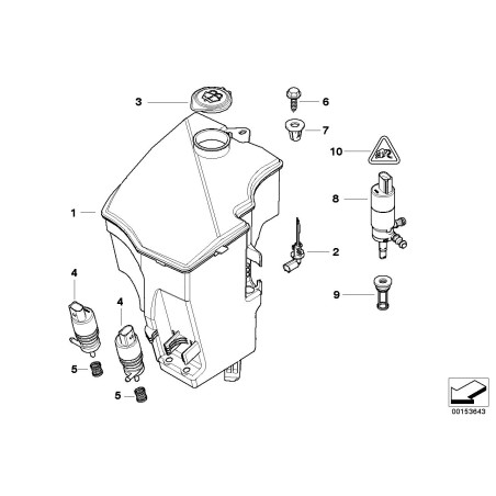 Réservoir du dispositif de nettoyage des phares - E83 - Pièce d'origine BMW 61663403212 Réservoir du dispositif de nettoyage des phares - E83 - Pièce d'origine BMW 61663403212