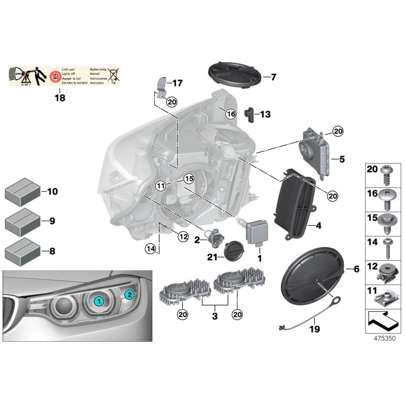 Cache anti-poussière du capuchon de lampe de phare - Pièce d'origine BMW 63117379845