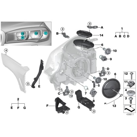 Kit de réparation de patte de phare - Pièce d'origine BMW 63117381444
