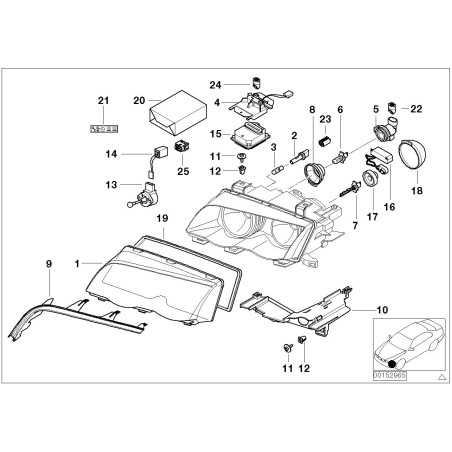 Cache de couverture de phare au xénon (1998 - 2001) - Pièce d'origine BMW 63126901480