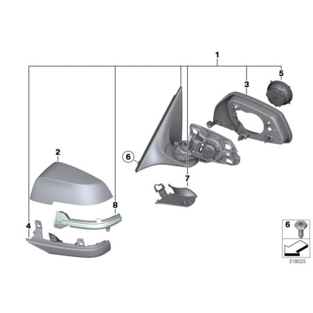 Rétroviseur chauffant sans verre, ligne d'ombre gauche - Pièce d'origine BMW 51167350687