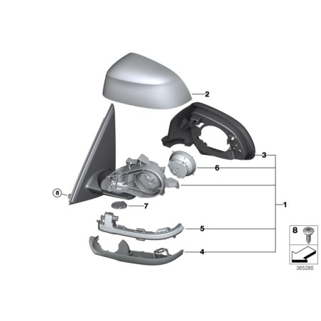 Rétroviseur chauffant sans verre, ligne d'ombre gauche - Pièce d'origine BMW 51167364001 Rétroviseur chauffant sans verre, ligne d'ombre gauche - Pièce d'origine BMW 51167364001