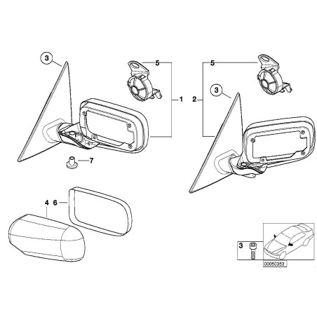 Miroir extérieur chauffant avec mémoire - Pièce d'origine BMW 51167153117