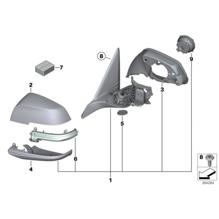 Référence: Rétroviseur extérieur chauffant droit - Pièce d'origine BMW 51167307156 Référence: Rétroviseur extérieur chauffant droit - Pièce d'origine BMW 51167307156