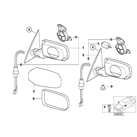 Référence: Rétroviseur extérieur chauffant droit - Pièce d'origine BMW 51168245128