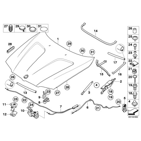 Support de capot - Pièce d'origine BMW 51233400352 Support de capot - Pièce d'origine BMW 51233400352