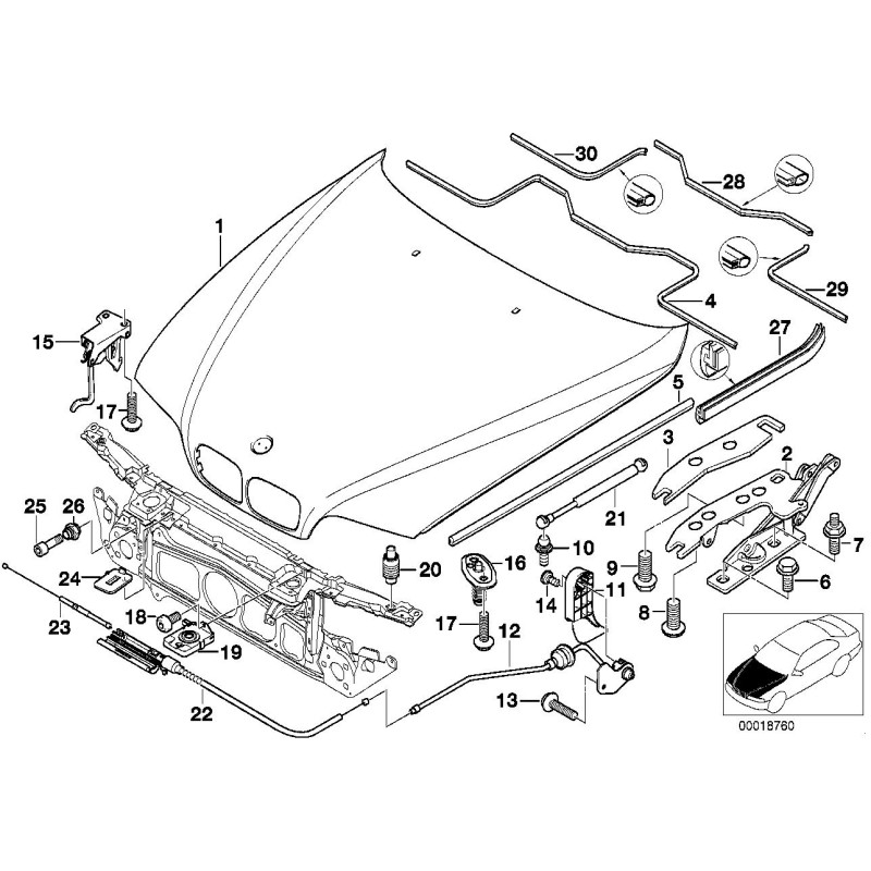 Câble de déverrouillage du capot - Pièce d'origine BMW 51238190754