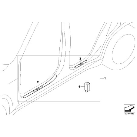 Kit de rétrofit de bande de seuil de porte éclairée - Pièce d'origine BMW 51470418105
