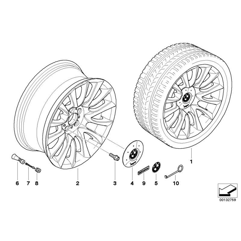 Capuchon de centre de jante en alliage Individual Style 152 - Pièce d'origine BMW 36137849415