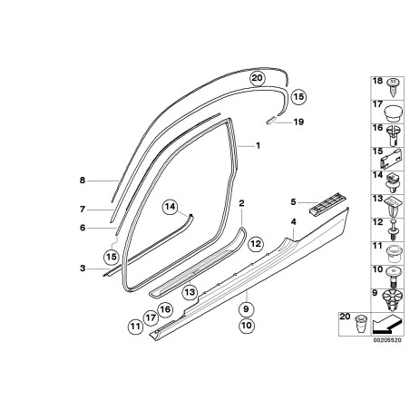 Seuil de porte intérieur noir, ensemble de deux pièces gauche + droite - Pièce d'origine BMW 51476951382/51476951381