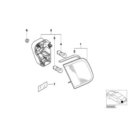 Support d'ampoule de feu arrière intérieur droit E46 - Pièce d'origine BMW 63218374808