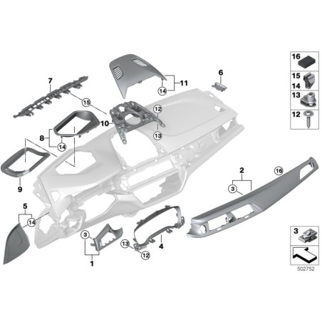 Garniture de tableau de bord - Pièce d'origine BMW 51458070620