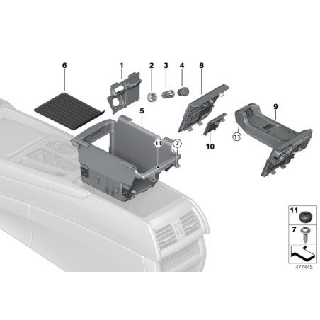 Garniture de compartiment de rangement central intérieur - Pièce d'origine BMW 51169252106
