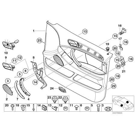 Poignée de porte intérieure gauche - Pièce d'origine BMW 51417000231 Poignée de porte intérieure gauche - Pièce d'origine BMW 51417000231